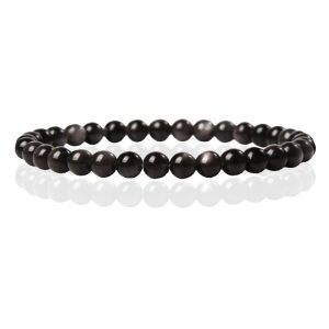 6mm Memphis Natuursteen Armband – Silver Obsidian