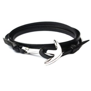 Anker armband leren koord zwart met zilver