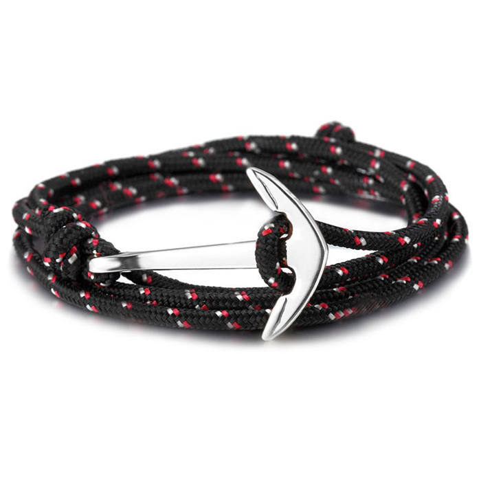 Anker armband zilverkleurig polyester koord