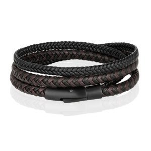 Armband Dubbel Gevlochten Leer – Zwart Bruin-19cm
