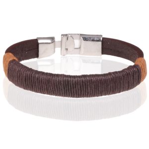 Bali Armband heren Bruin leer met Touw