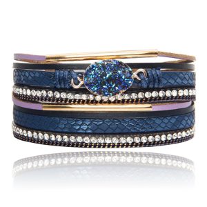 Blauwe Multilayer Armband met Steen