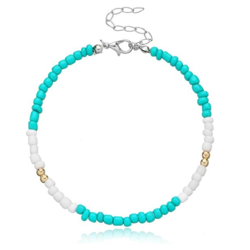 Bohemian stijl Kralen Enkelbandje – Blauw Wit