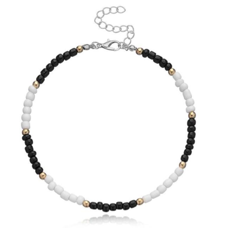 Bohemian stijl Kralen Enkelbandje – Zwart Wit
