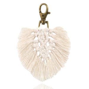 Boho Sleutelhanger Handgemaakt Geknoopt Katoen Wit met Musketon