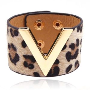 Brede Dames Armband Verstelbaar Dierenprint Goud en Bruin