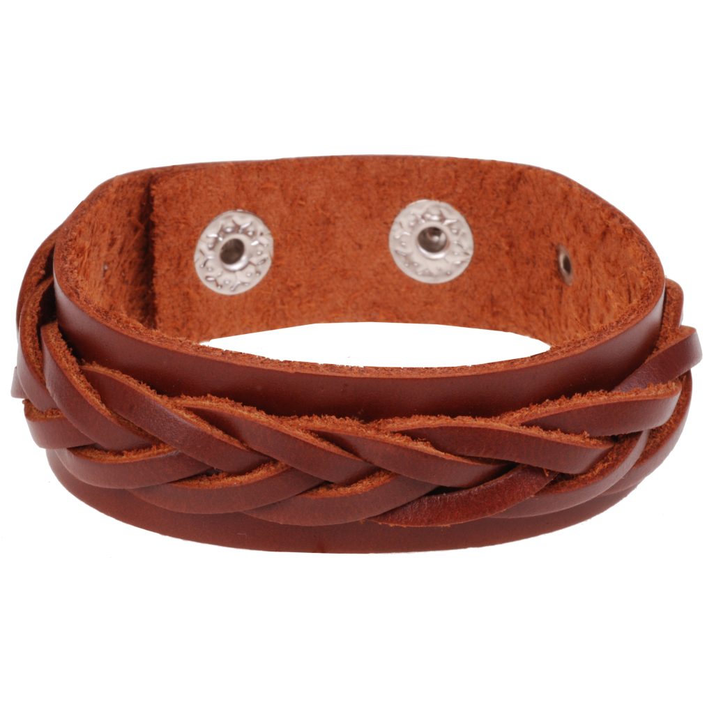 Bruine gevlochten leren heren armband