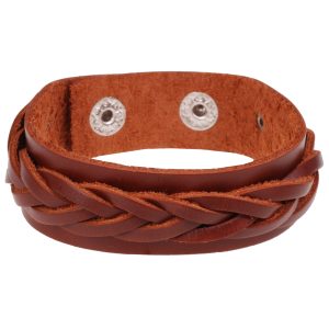 Bruine gevlochten leren heren armband