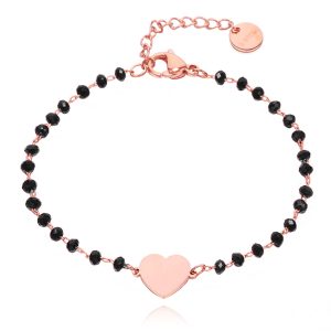 Cilla Armband Zwart Kristal en Hartje – Rosegoudkleurig