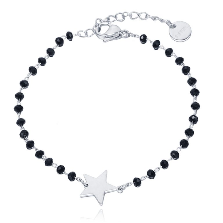 Cilla Armband Zwart Kristal en Ster – Zilver