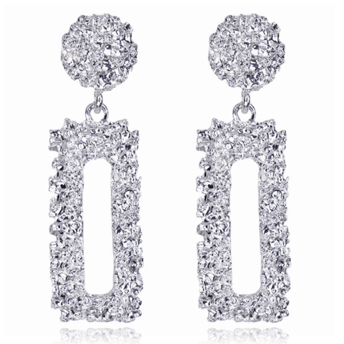 Cilla Chunky Rechthoekige Oorbellen – Silver