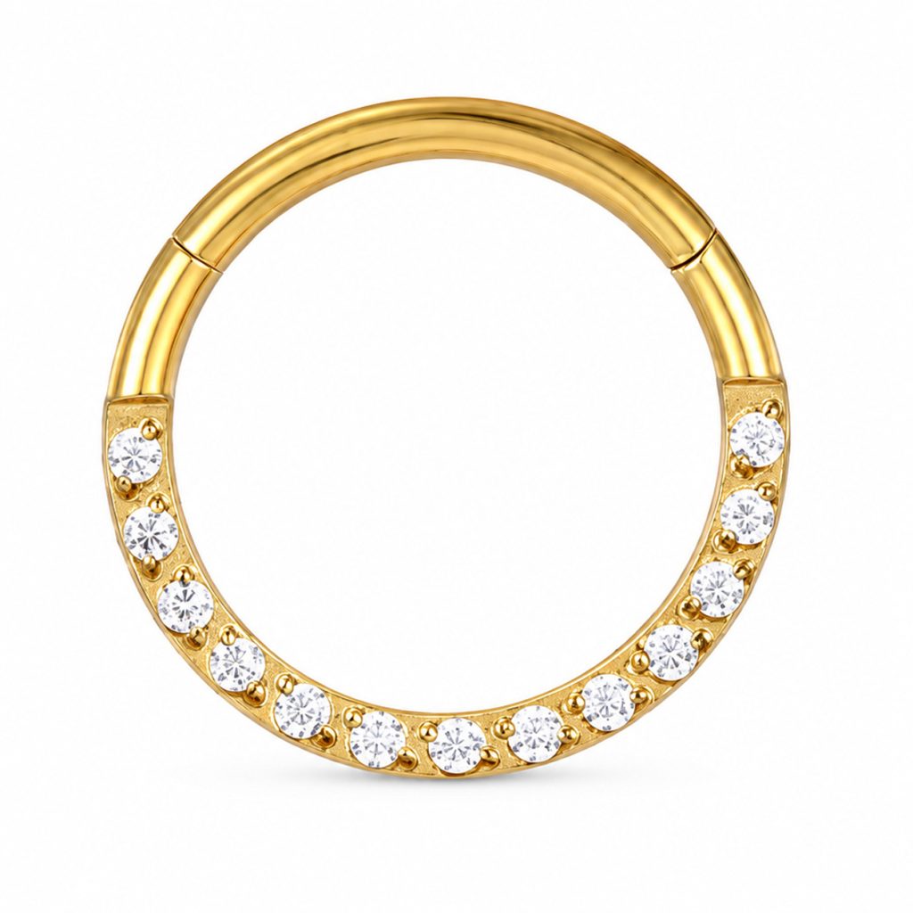 Cilla Jewels Goudkleurige Damesneusring met Clickersluiting en Witte Zirkonia