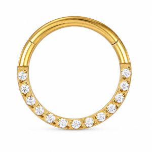 Cilla Jewels Goudkleurige Damesneusring met Clickersluiting en Witte Zirkonia