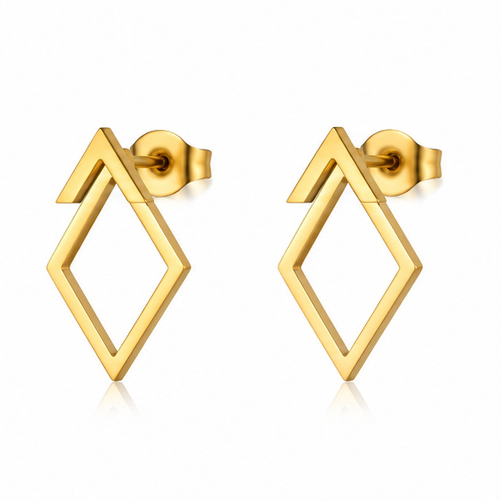 Cilla Jewels Goudkleurige Ear Jacket Oorbellen van Edelstaal met Ruitmotief
