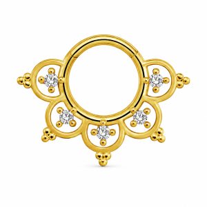 Cilla Jewels Goudkleurige Septum Clicker met Witte Zirkonia en Bloemmotief