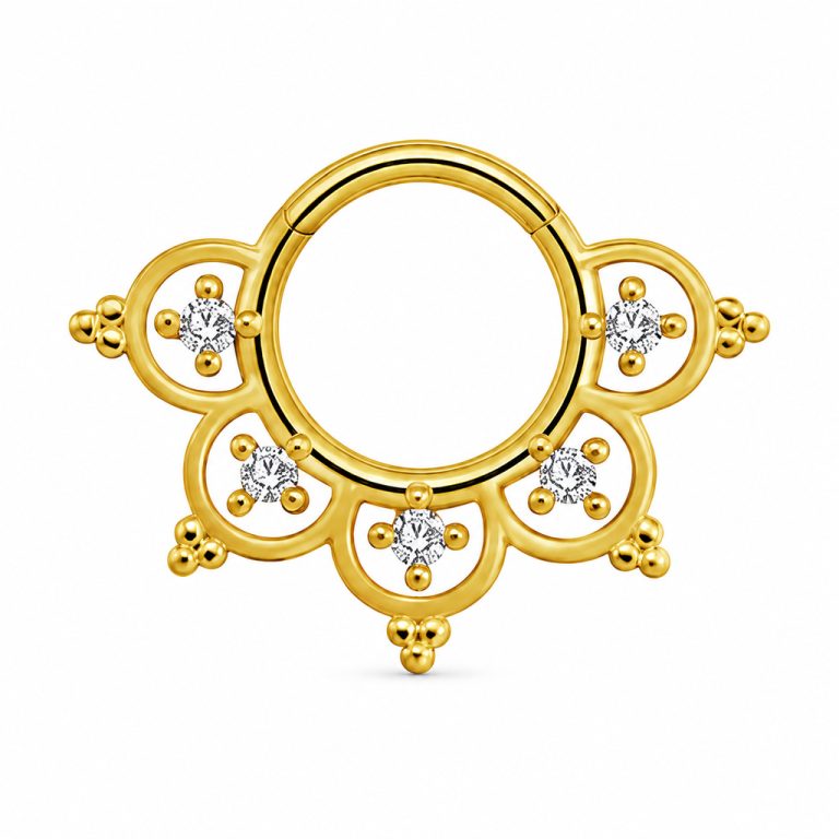 Cilla Jewels Goudkleurige Septum Clicker met Witte Zirkonia en Bloemmotief