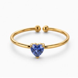 Cilla Jewels Goudkleurige Verstelbare Damesring met Blauwe Hartvormige Zirkonia