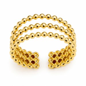 Cilla Jewels Goudkleurige Verstelbare Damesring met Drie Fijne Bolletjesbanden