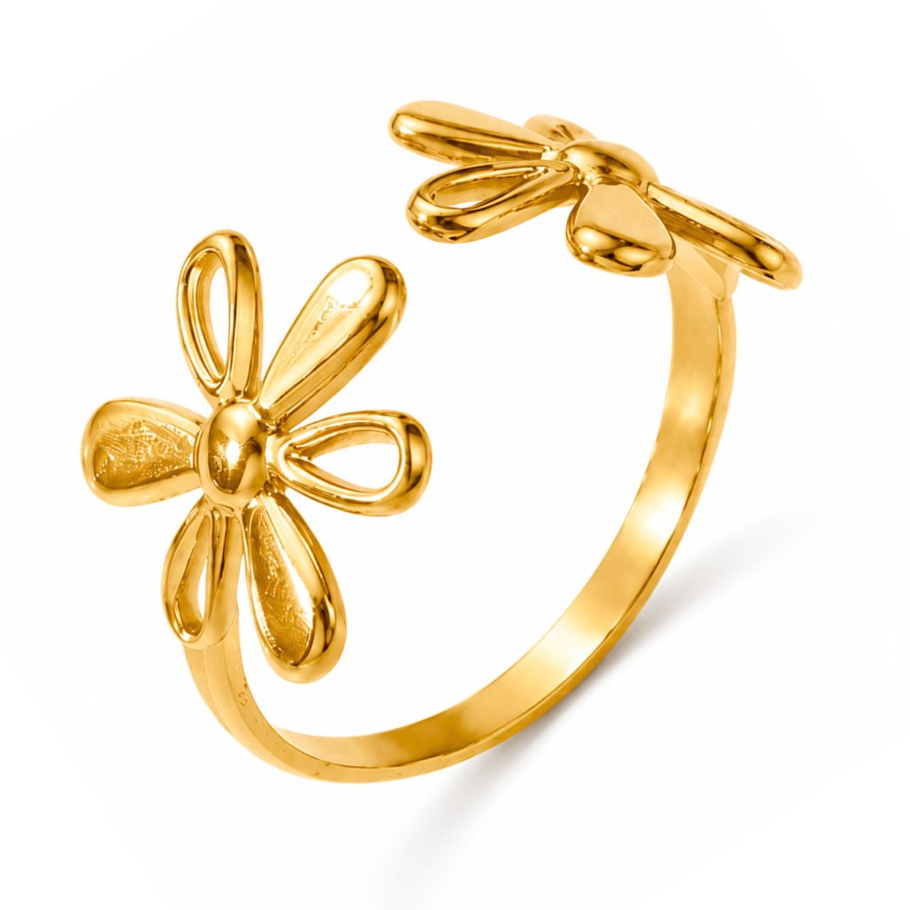 Cilla Jewels Goudkleurige Verstelbare Damesring met Dubbel Bloemmotief