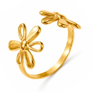 Cilla Jewels Goudkleurige Verstelbare Damesring met Dubbel Bloemmotief