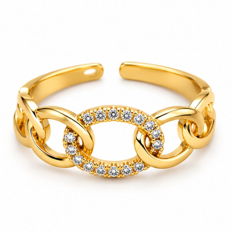 Cilla Jewels Goudkleurige Verstelbare Damesring met Ovale Schakels en Witte Zirkonia