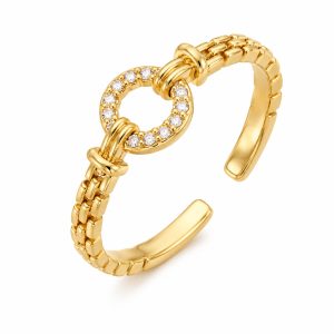 Cilla Jewels Goudkleurige Verstelbare Damesring met Rond Schakelmotief en Witte Zirkonia