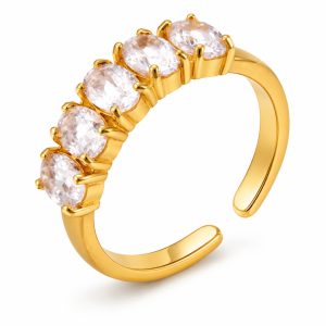Cilla Jewels Goudkleurige Verstelbare Damesring met Vijf Ovale Zirkonia