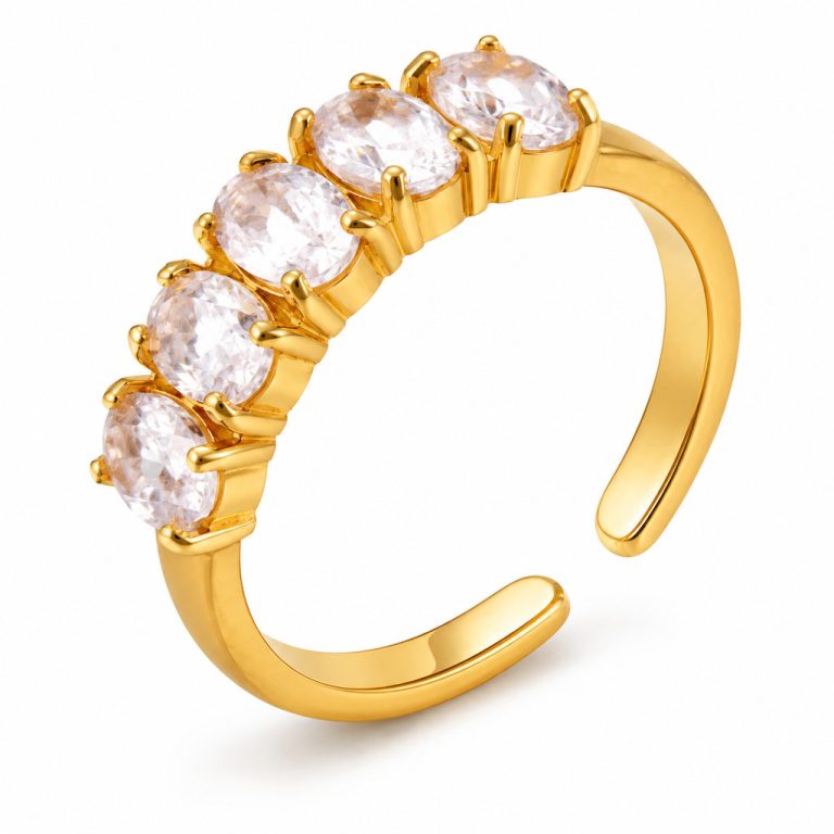 Cilla Jewels Goudkleurige Verstelbare Damesring met Vijf Ovale Zirkonia