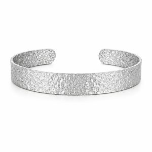Cilla Jewels Zilverkleurige Brede Dames Bangle Armband met Korrelstructuur