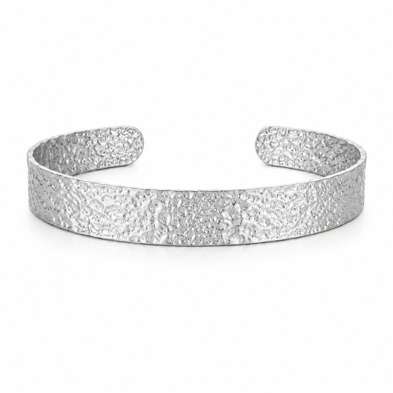 Cilla Jewels Zilverkleurige Brede Dames Bangle Armband met Korrelstructuur