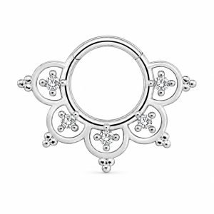 Cilla Jewels Zilverkleurige Septum Clicker met Witte Zirkonia en Bloemmotief