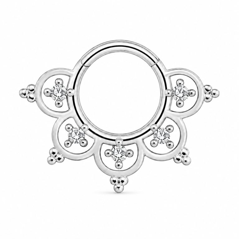 Cilla Jewels Zilverkleurige Septum Clicker met Witte Zirkonia en Bloemmotief