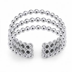 Cilla Jewels Zilverkleurige Verstelbare Damesring met Drie Fijne Bolletjesbanden