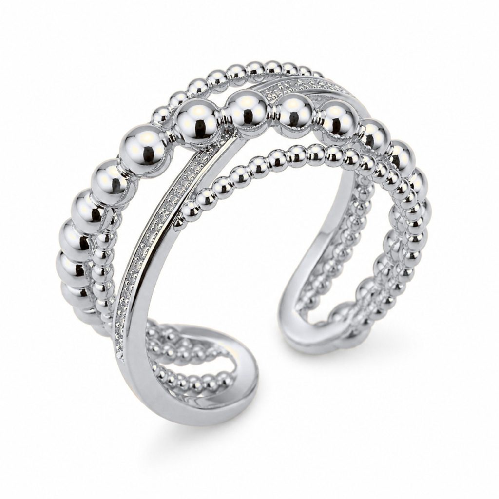 Cilla Jewels Zilverkleurige Verstelbare Damesring met Gemengde Bolletjesbanden