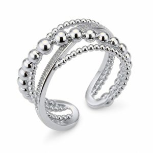 Cilla Jewels Zilverkleurige Verstelbare Damesring met Gemengde Bolletjesbanden
