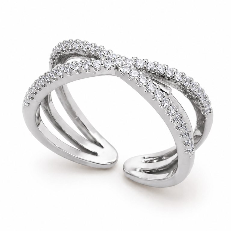 Cilla Jewels Zilverkleurige Verstelbare Damesring met Kruisende Zirkoniabanden
