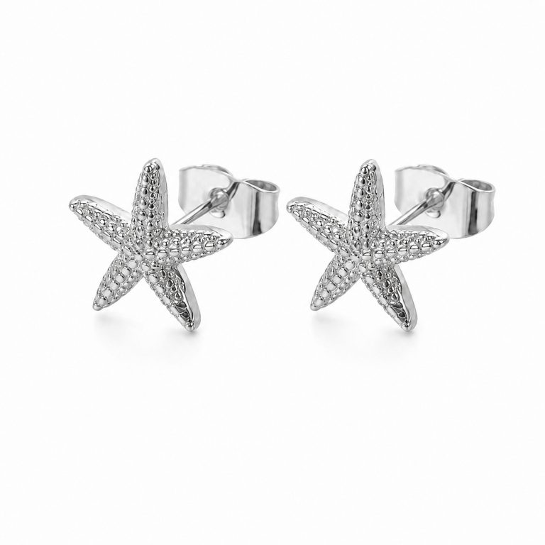 Cilla Jewels Zilverkleurige Zeester Oorknopjes met Relief
