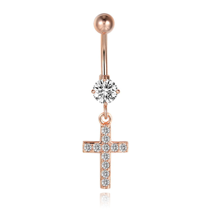 Cilla Navelpiercing met Hangertje – Kruis Rosegoudkleurig