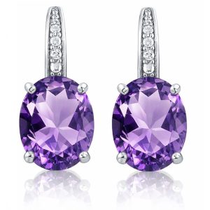 Cilla Jewels 925 Zilveren Oorbellen met Grote Paarse Amethyst Steen