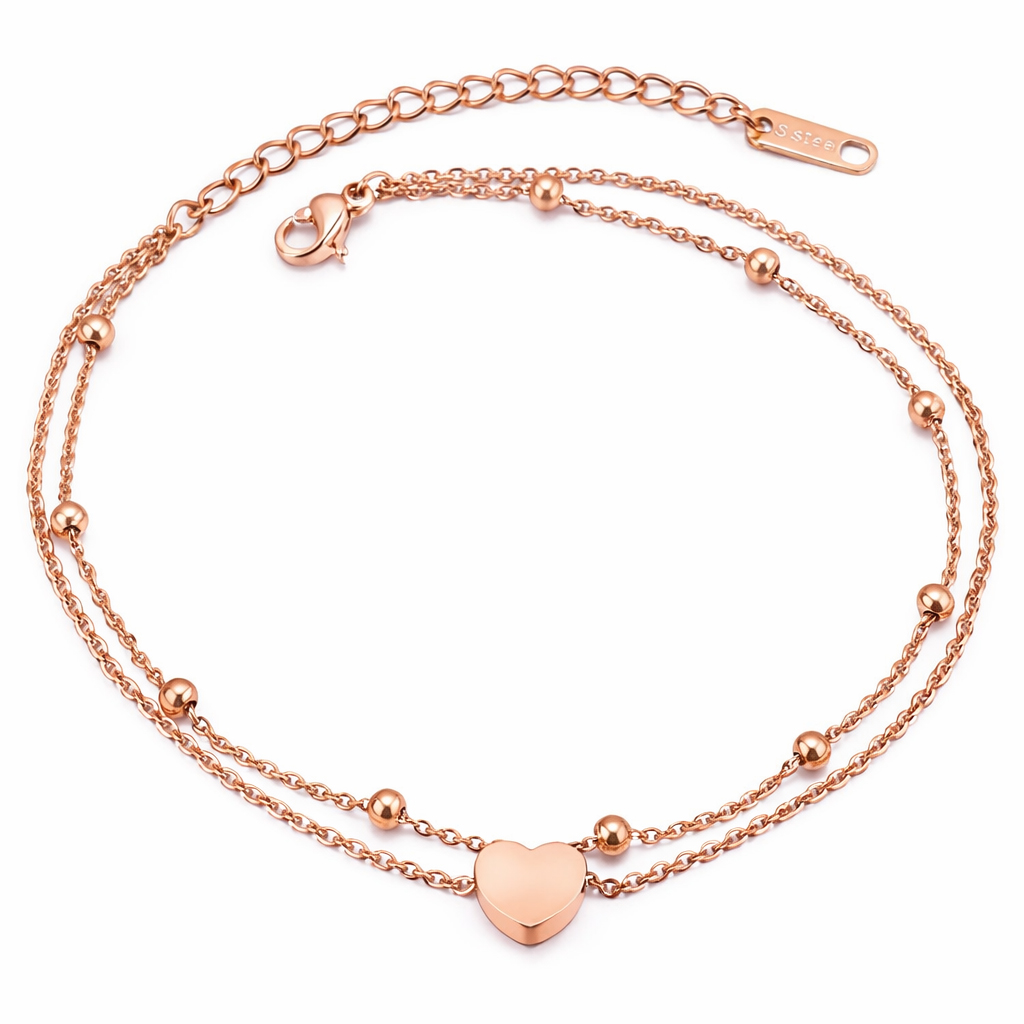 Cilla Jewels Dames Dubbele Enkelband met Hart Rose