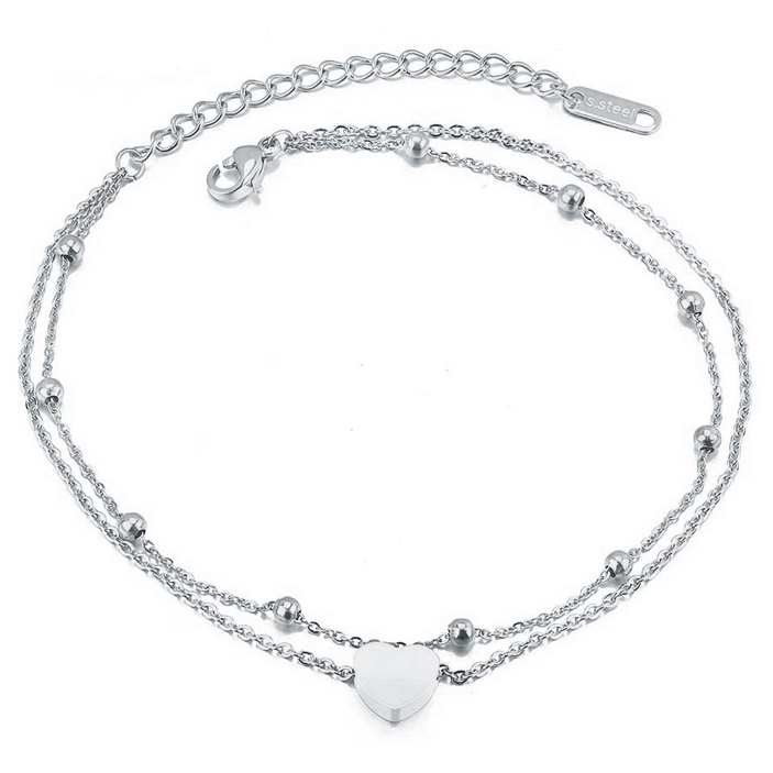 Cilla Jewels Dames Dubbele Enkelband met Hart Zilverkleurig