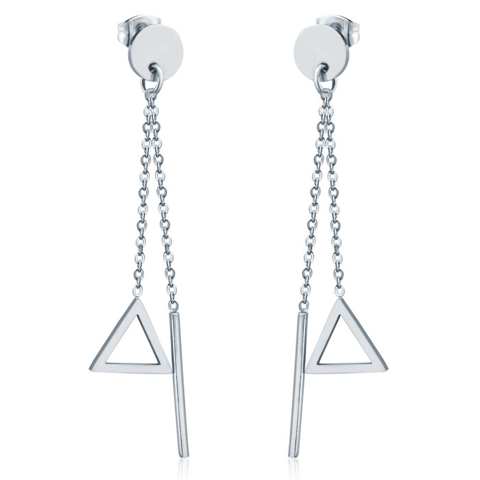Cilla Jewels Dames oorhangers Edelstaal Staaf Driehoek Zilverkleurig