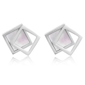 Cilla Jewels Dames oorknoppen Double Square Shell Zilverkleurig