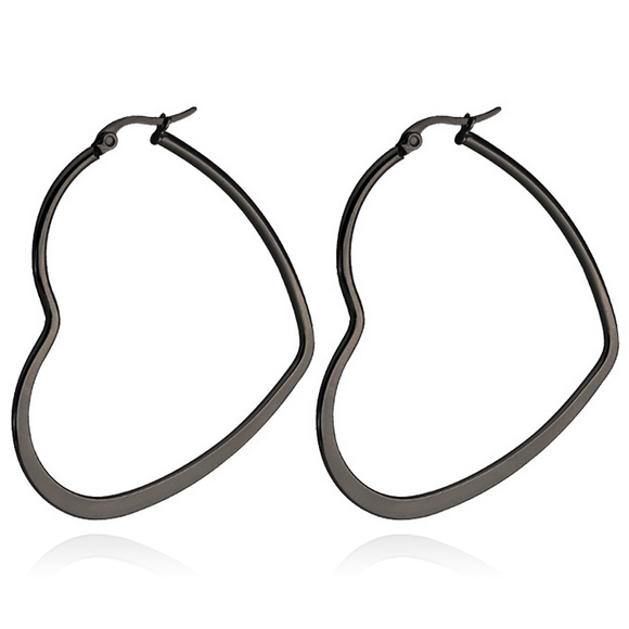 Cilla Jewels Dames oorringen Edelstaal Zwart hartje-50mm