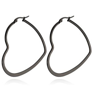 Cilla Jewels Dames oorringen Edelstaal Zwart hartje-40mm
