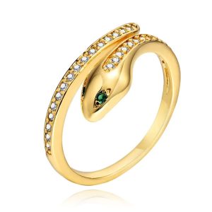 Cilla Jewels Damesring met Slangmotief en Groene Zirkonia Ogen