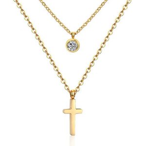 Cilla Jewels Gelaagde dames ketting Edelstaal Verguld Goudkleurig Kruis