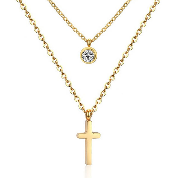 Cilla Jewels Gelaagde dames ketting Edelstaal Verguld Goudkleurig Kruis