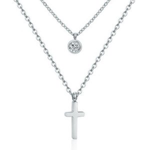 Cilla Jewels Gelaagde dames ketting Edelstaal Zilverkleurig Kruis