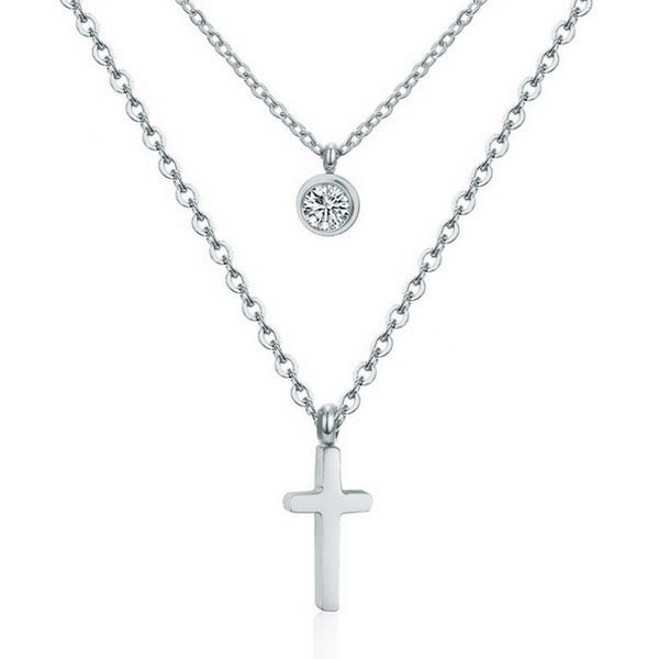 Cilla Jewels Gelaagde dames ketting Edelstaal Zilverkleurig Kruis